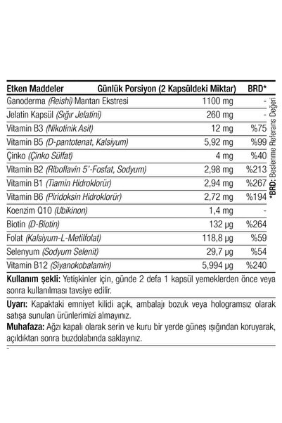 İMUNFORT 60 Kapsül - Ganoderma Lucidum (Reishi - Reişi) Mantarı Ekstresi - Çinko, Selenyum, Koenzim Q10, Vitamin B Karışımı