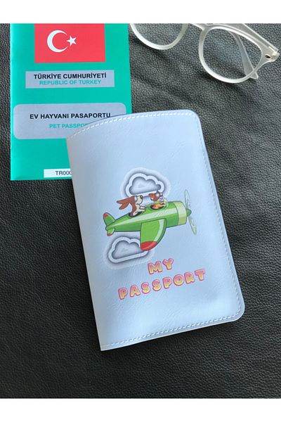 ViP GiFT Pet Passport Cover House Animal Cat Dog Baby Blue Vegan Leather Passport Holder