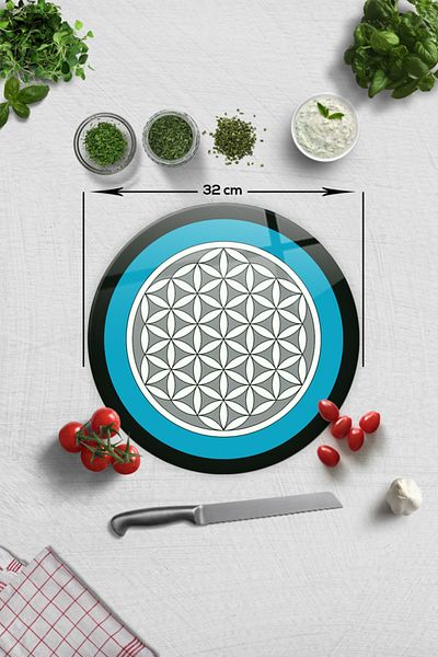Decorita Glass Cutting Board - Glass Cutting Board |   Flower of Life |   Diameter 32cm