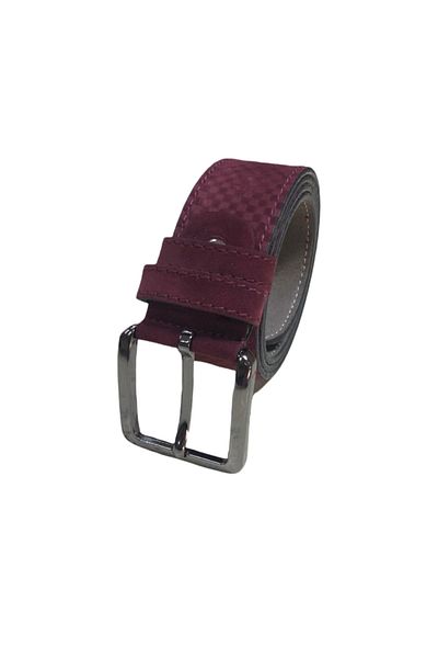 Yage 4 cm Wide Burgundy Suede Square Patterned Belt