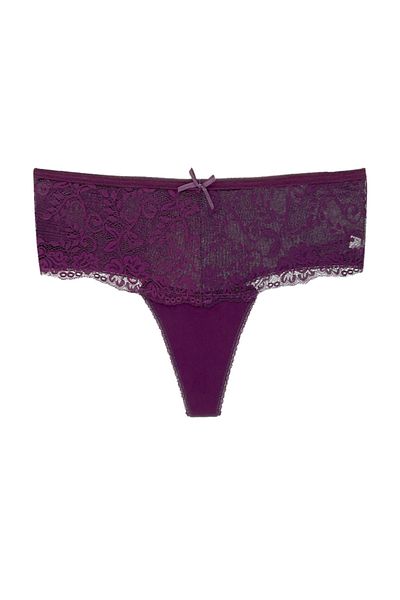 HNX Purple Cotton Lace Front Plus Size High Waist Thong Women's Panties