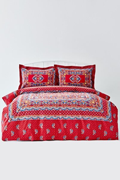 Karaca Home Double 100% Cotton Duvet Cover Set, Axis Board, Red Duvet Cover, Turquoise Sheet, Healthy
