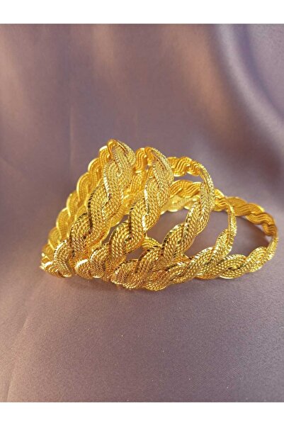 barisiva gold Kadın 22 Ayar Altın Kaplama Demo Iki Sıra Örgü Bilezik