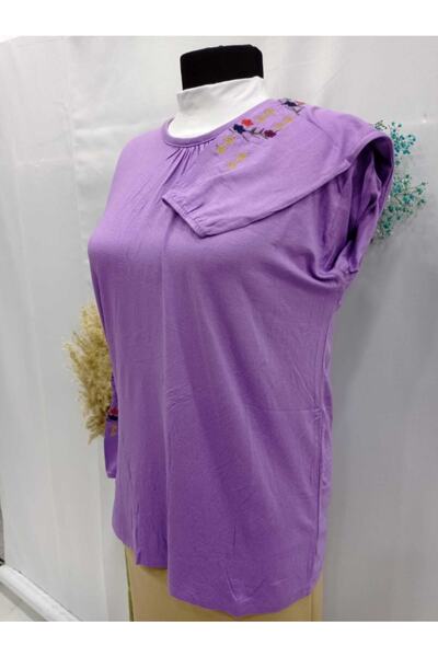 Sel Tekstil Combed Cotton Elastic Sleeve Lace Detailed Mother Blouse