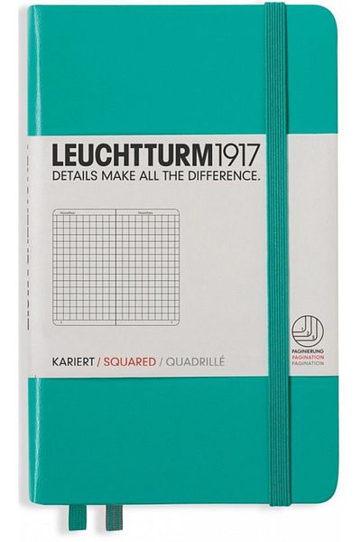 Leuchtturm1917 Pocket Size (A6) Notebook, Hard Cover, Checkered, Emerald Green Cover