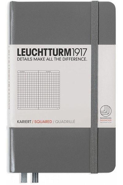 Leuchtturm1917 Pocket Size (A6) Notebook, Hard Cover, Checkered, Anthracite Gray Cover