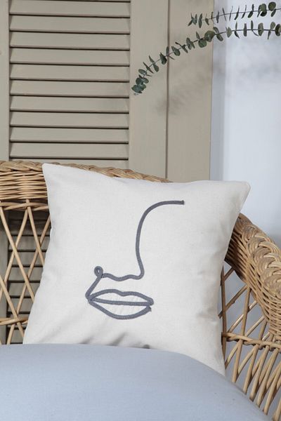 cotton maison Κάλυμμα μαξιλαριού Boho Throw Κρέμα Face Line Art, One Line Art, Μινιμαλιστικό σχέδιο 42x42 εκ.