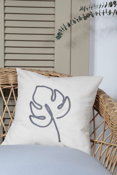cotton maison Κάλυμμα μαξιλαριού Boho Κρέμα Leaf Line Art, Τέχνη μονής γραμμής, Μινιμαλιστικό σχέδιο 42x42 cm