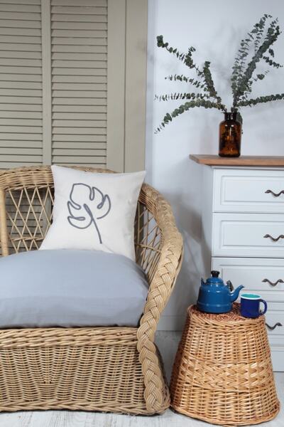 cotton maison Κάλυμμα μαξιλαριού Boho Κρέμα Leaf Line Art, Τέχνη μονής γραμμής, Μινιμαλιστικό σχέδιο 42x42 cm