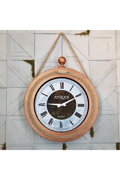 Evahome Saatiko Halatlı Ahşap Duvar Saati Bronz