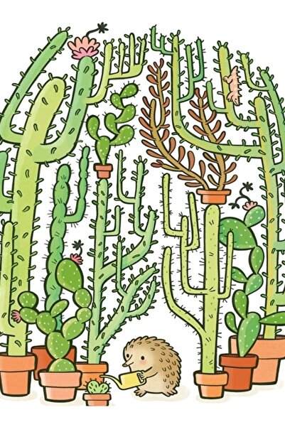 Universal Διακοσμητική Ξύλινη Αφίσα Ζωγραφικής με Σκαντζόχοιρους και Κάκτους