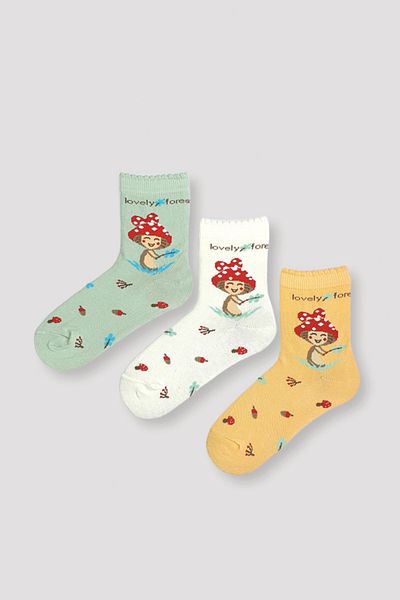MEM SOCKS Комплект от 3 детски чорапи с шарка на гъби и шапка