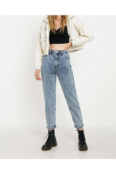 LİMABEL Boyfriend Blue Snow Wash Jeans cu talie înaltă Blue Boyfriend Stretchy Jeans (Lycra)