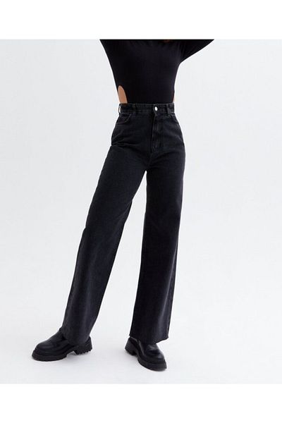 LİMABEL All Star Black Palazzo Jeans Extra High Waist Colorfast Black Stretch Jeans (lycra)