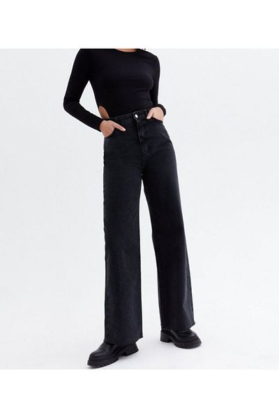 LİMABEL All Star Black Palazzo Jeans Extra High Waist Colorfast Black Stretch Jeans (lycra)