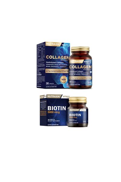 Nutraxin 30 Tablets Containing 1050 Mg Hyaluronic Acid, Biotin and Zinc + Biotin 5000 Mcg 30 Tablets Collagen Supplement