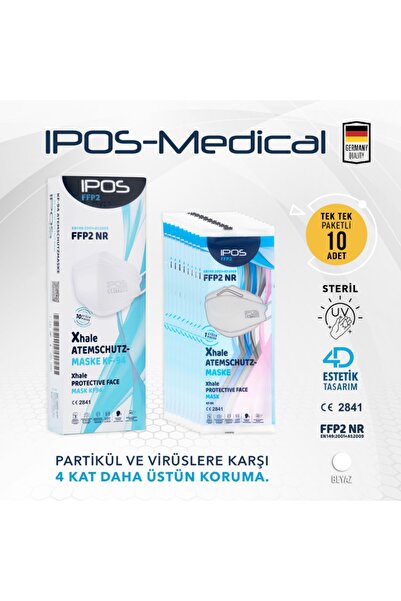 İPOS Kf94 Kore Tipi Ffp2 Beyaz Maske 10 Adet