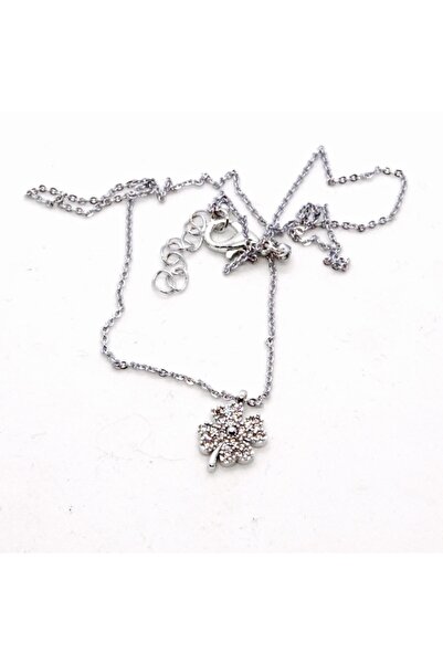 X-Lady Accessories Gümüş Renk Zirkon Taşlı Yonca Beyaz Taşlı Kolye 934