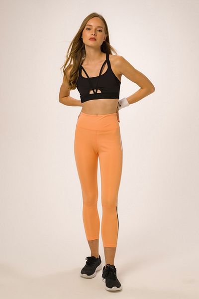 Runever High Waist Stripe and Tulle Detailed Salmon Leggings - 18809