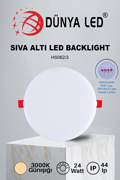 DÜNYA LED Hs.062/3 24w Delik Çapı Ayarlanabilir Sıva Altı Backlıght Panel Spot Lamba 3000k Günışığı