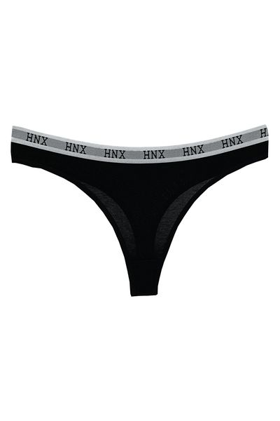 HNX Chiloți de damă cu tanga din cauciuc jacquard din bumbac negru
