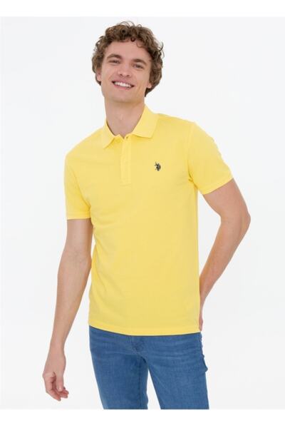 U.S. Polo Assn. Tricou galben slim cu gât polo-gtp04ıy022