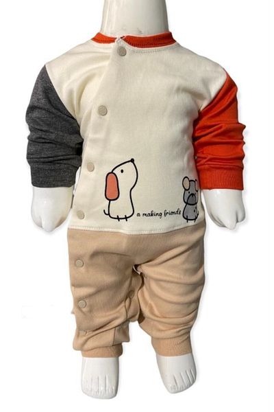 Aziz Bebe Baby Snap Fastener Long Sleeve Footless Jumpsuit 0-6 Months