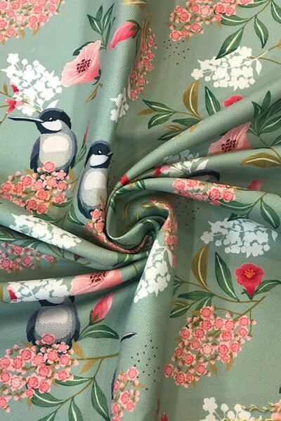 SUZANİ Yeşil Zemin Saka Kuşu Dijital Baskılı Kumaş Kms-1423