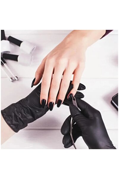 BEAUTY BOX COSMETIC 8 Adet Çok Amaçlı Tırnak Sanat Stüdyosu Gıdaya Uygun Siyah Saf Nitril Pudrasız Eldiven L