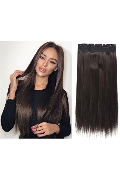 REMY HAİR Kestane Renk Düz Yarım Ay – 70cm 190 Gr. Fiber Sentetik Çıt Çıt – R...