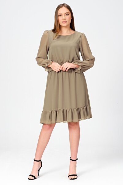 Shahiqa Beli Lastikli Şifon Elbise