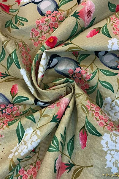 SUZANİ Yağ Yeşili Saka Kuşu Dijital Baskılı Kumaş Kms-1426