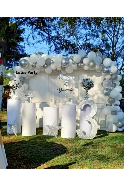 LOTUS PARTY 50 Pieces - Metallic White - Silver - Chrome Silver - Balloon Chain Set