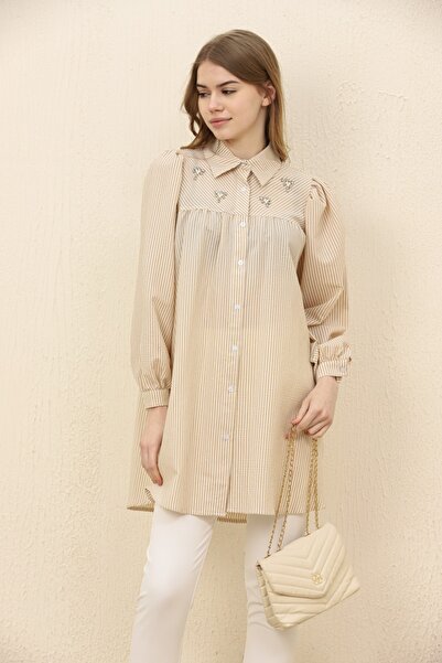 İKLİM LİFE Striped Tunic with Stones on the Breast