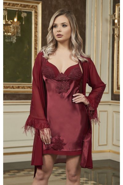 Barina Claret Red Women's Satin Lace Six Piece Dowry Set