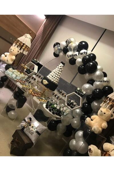 LOTUS PARTY 50 Pieces - Metallic Gray - Pastel Black Balloon Chain Set