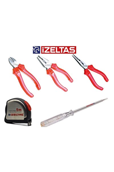 İzeltaş 5 Parça El Aleti Seti Pense + Yankeski + Kargaburun + 5 Mt+ Kontrol K...