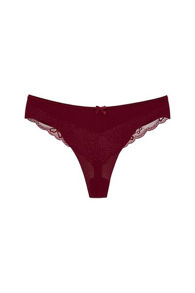 HNX Chiloți de damă tanga din microțesătură burgundy cu detaliu din dantelă pe spate