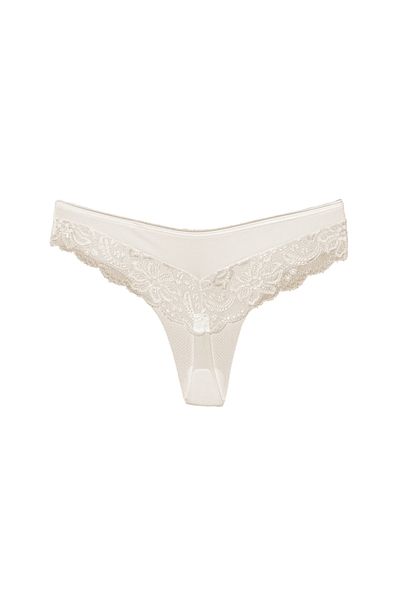 HNX Ecru Micro Fabric Thong Women's Panties with Lace Detail on the Back