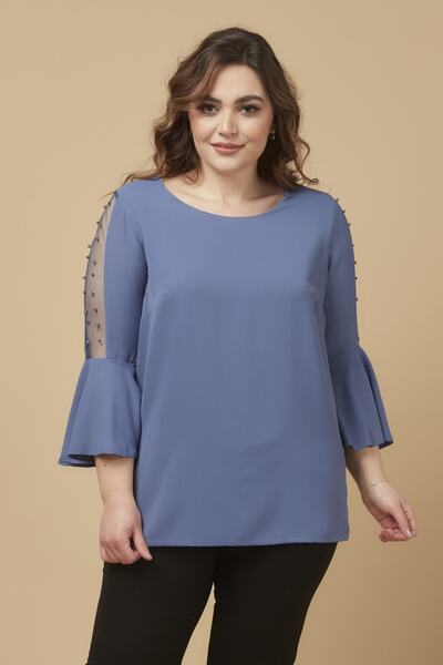 Moda Alba بلوزة أنيقة كبيرة الحجم بأكمام لؤلؤية