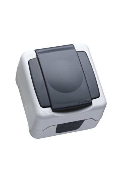 MAKEL Nemliyer Ip44 Gri Kapaklı Topraklı Priz Plus