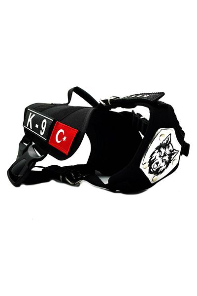 Tasma Market Black K9 Wolf Head Turkish Flag Dog Collar Dog Belt