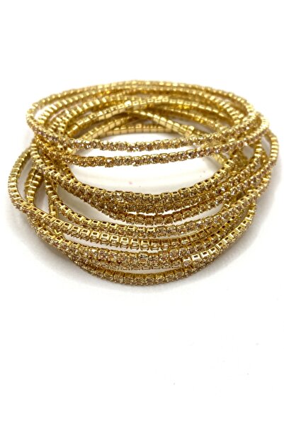 MOSSMOUR Zirkon Taşlı 14k Altın Kaplama Lastikli Gold Rengi Su Yolu Bileklik