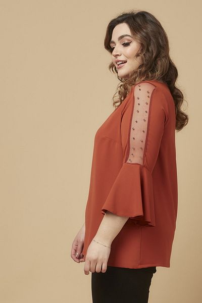 Moda Alba Cinnamon Sleeve Pearl Flounce Plus Size Stylish Blouse