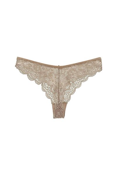 HNX Γυναικεία εσώρουχα καφέ δαντέλα Brazilian String