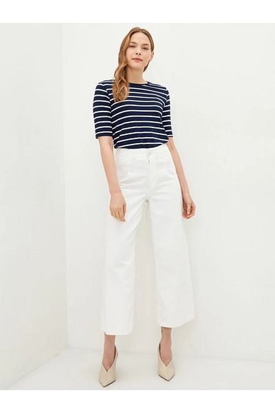 LC Waikiki Women's Navy Blue Striped T-Shirt from Your Fashion Style Crew Neck Striped Short Sleeve