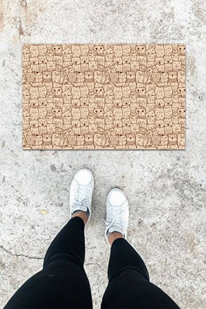 Silkcoat Home Covoraș de ușă cu imprimare digitală cu model de pisică bej PS1346