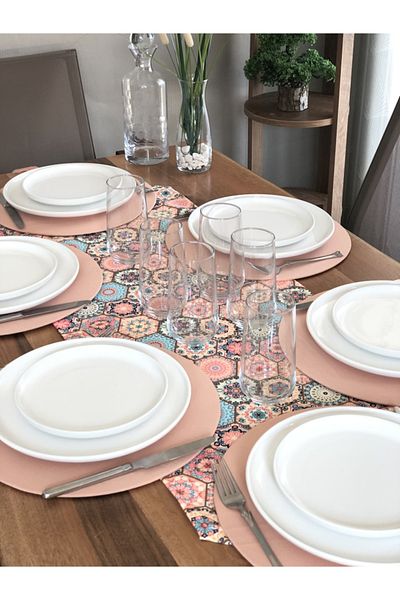 desen izmir American Service, farfurie din 6 piese și Runner Yavruağzı Ceramic Tk6