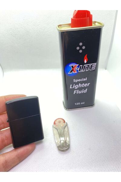 KASAİ Zippo Çakmak Xlite 125 Ml Benzin Zippo Çakmak Taşı X5 Full Çakmak Set Mat Siyah Renk