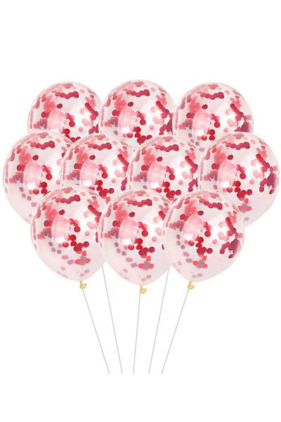 Parti dolabı Set of 10 Transparent Balloons with Red Confetti
